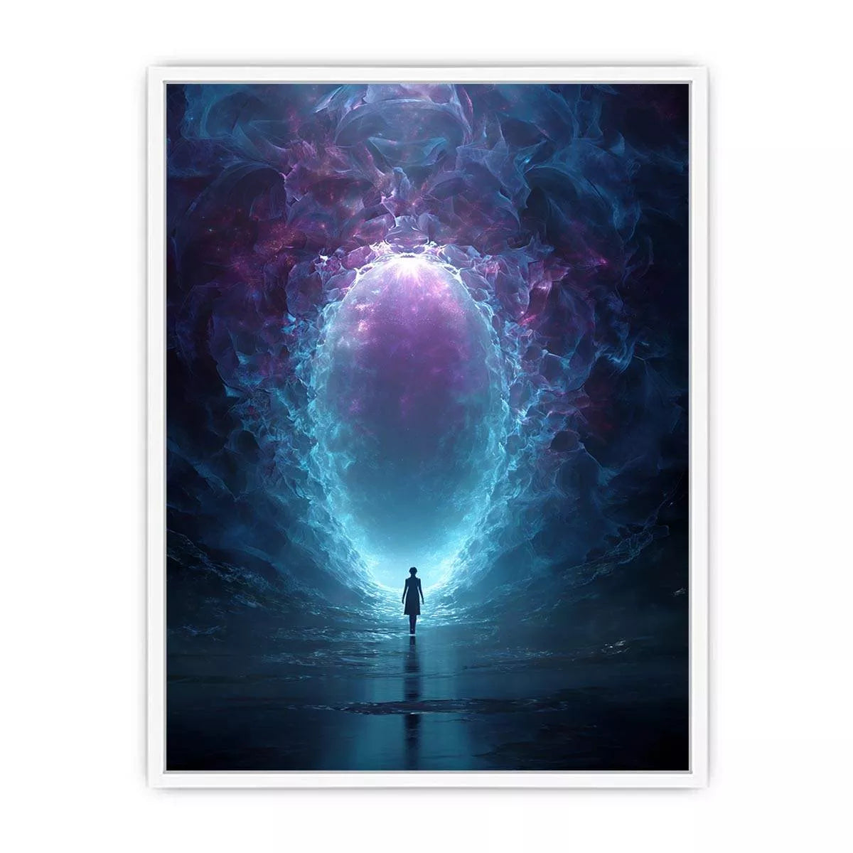 Surreal Cosmic Portal with Ethereal Light and Silhouette Figure – Sci Fi Wall Art Canvas