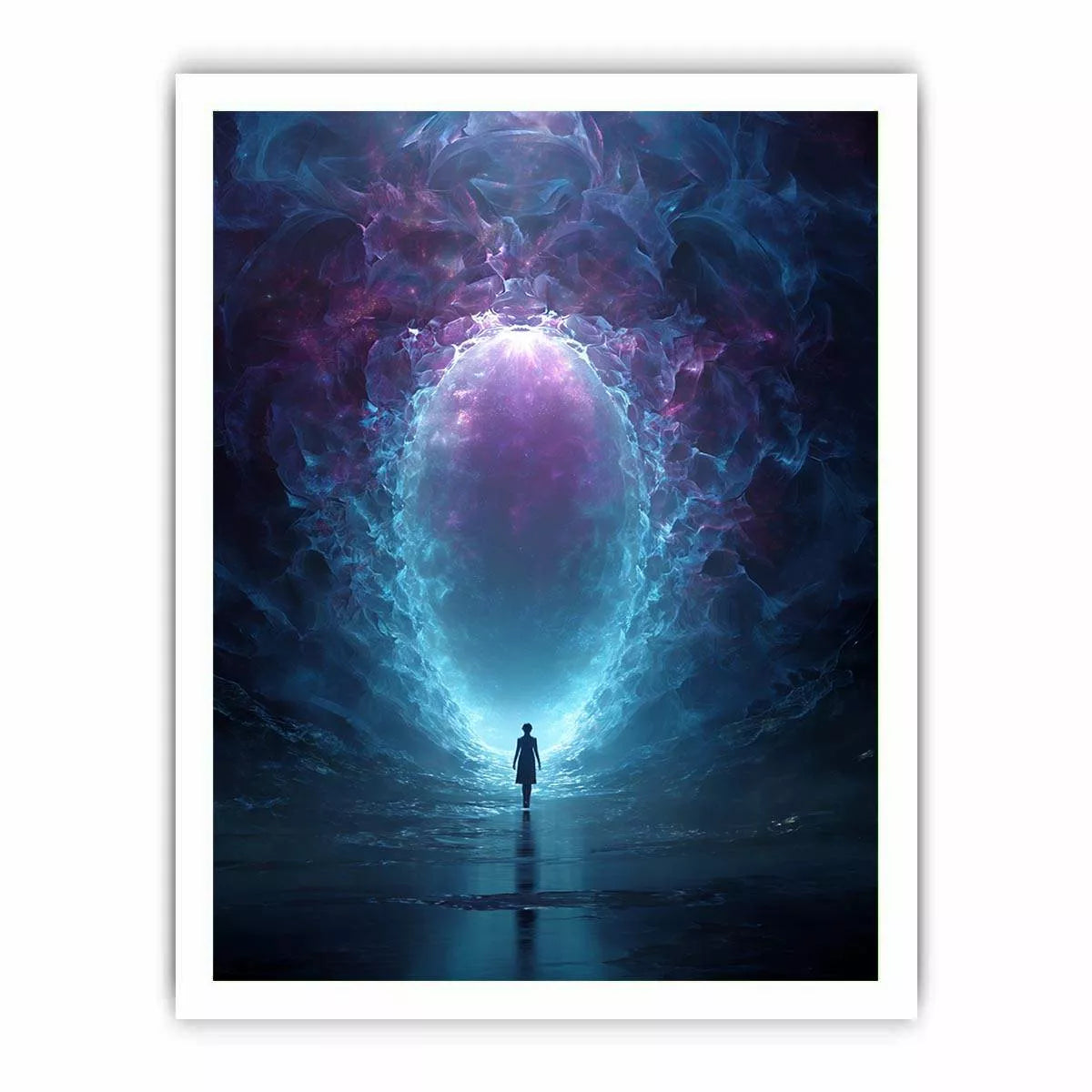 Surreal Cosmic Portal with Ethereal Light and Silhouette Figure – Sci Fi Wall Art Canvas