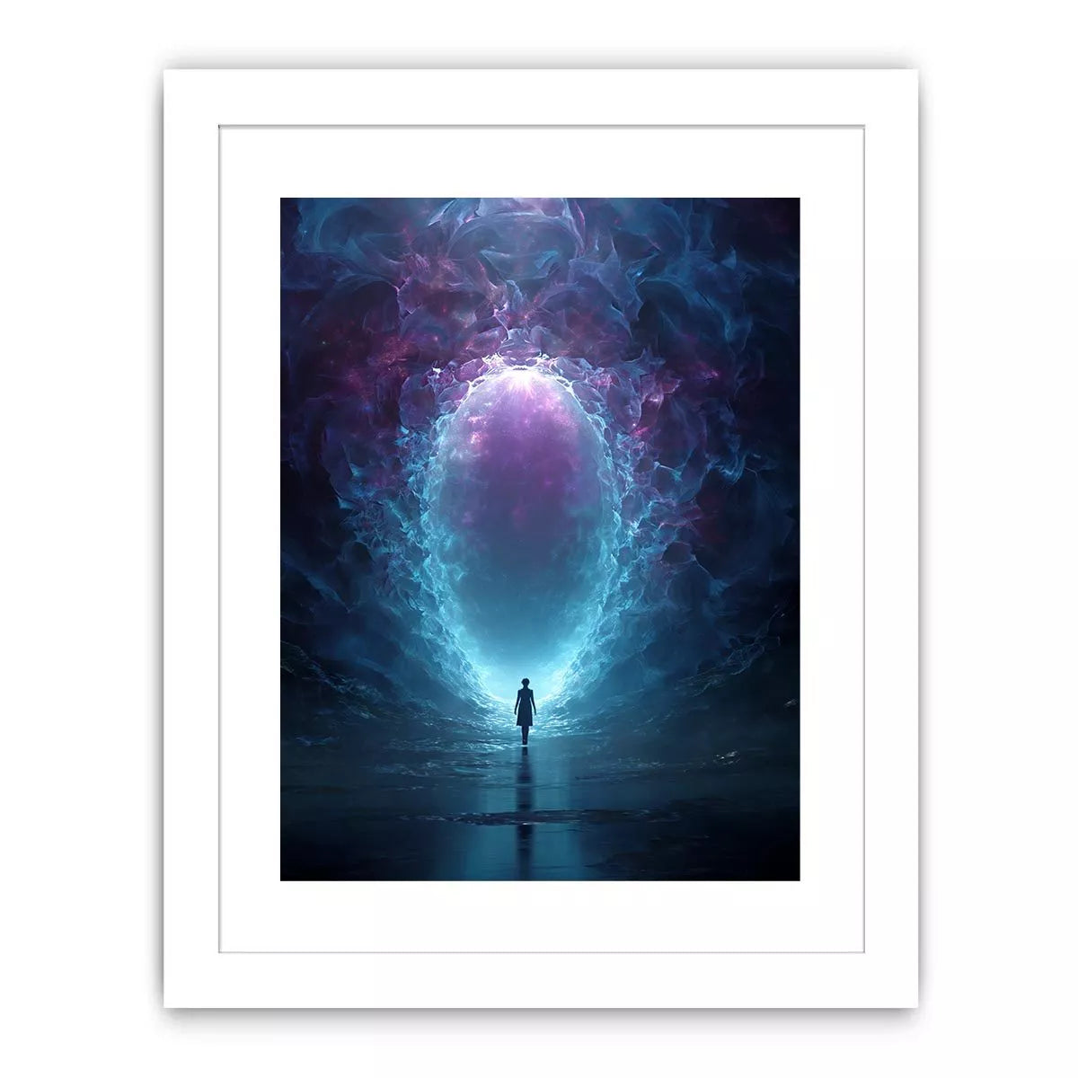 Surreal Cosmic Portal with Ethereal Light and Silhouette Figure – Sci Fi Wall Art Canvas