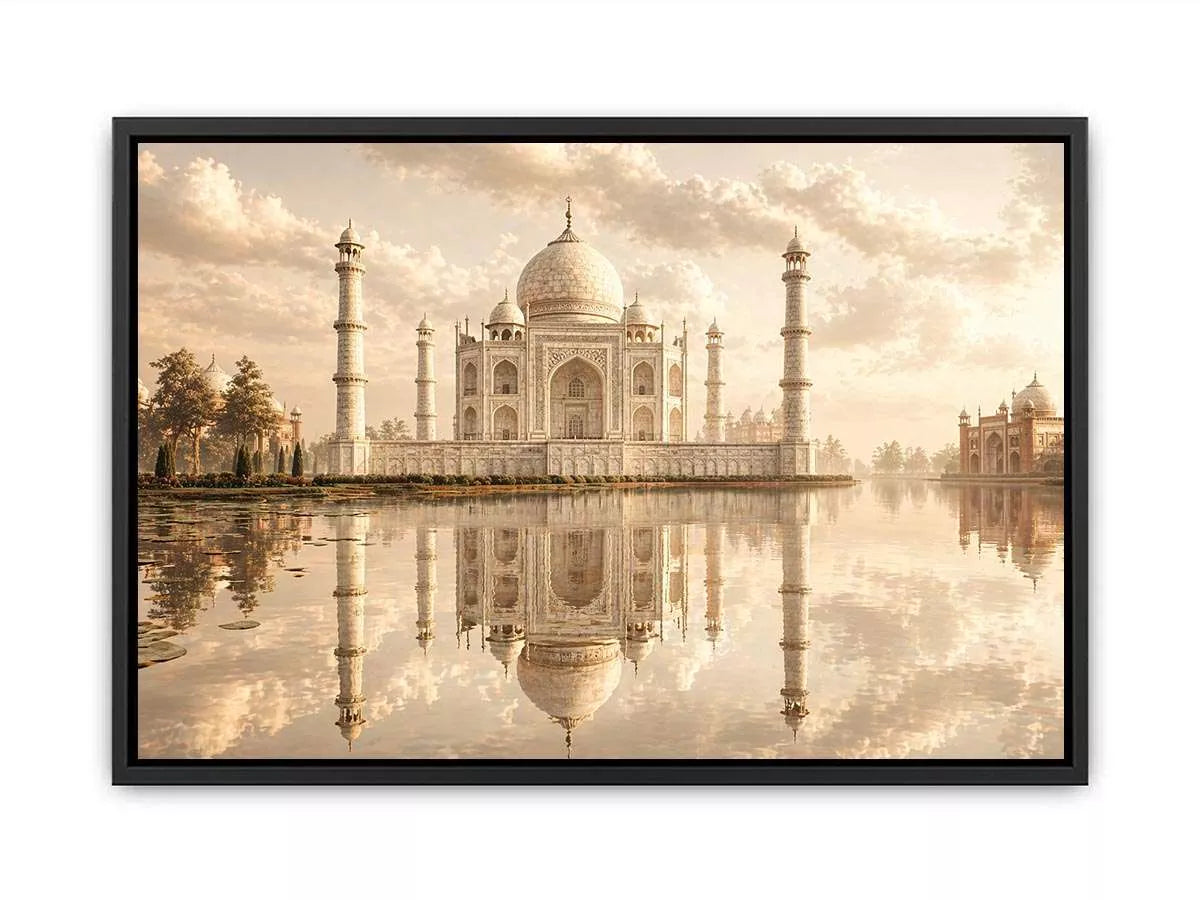 taj mahal sunset wall art india luxury architecture canvas decor agra monument golden sky no reflection