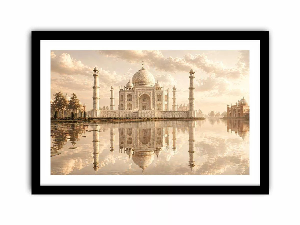 taj mahal sunset wall art india luxury architecture canvas decor agra monument golden sky no reflection