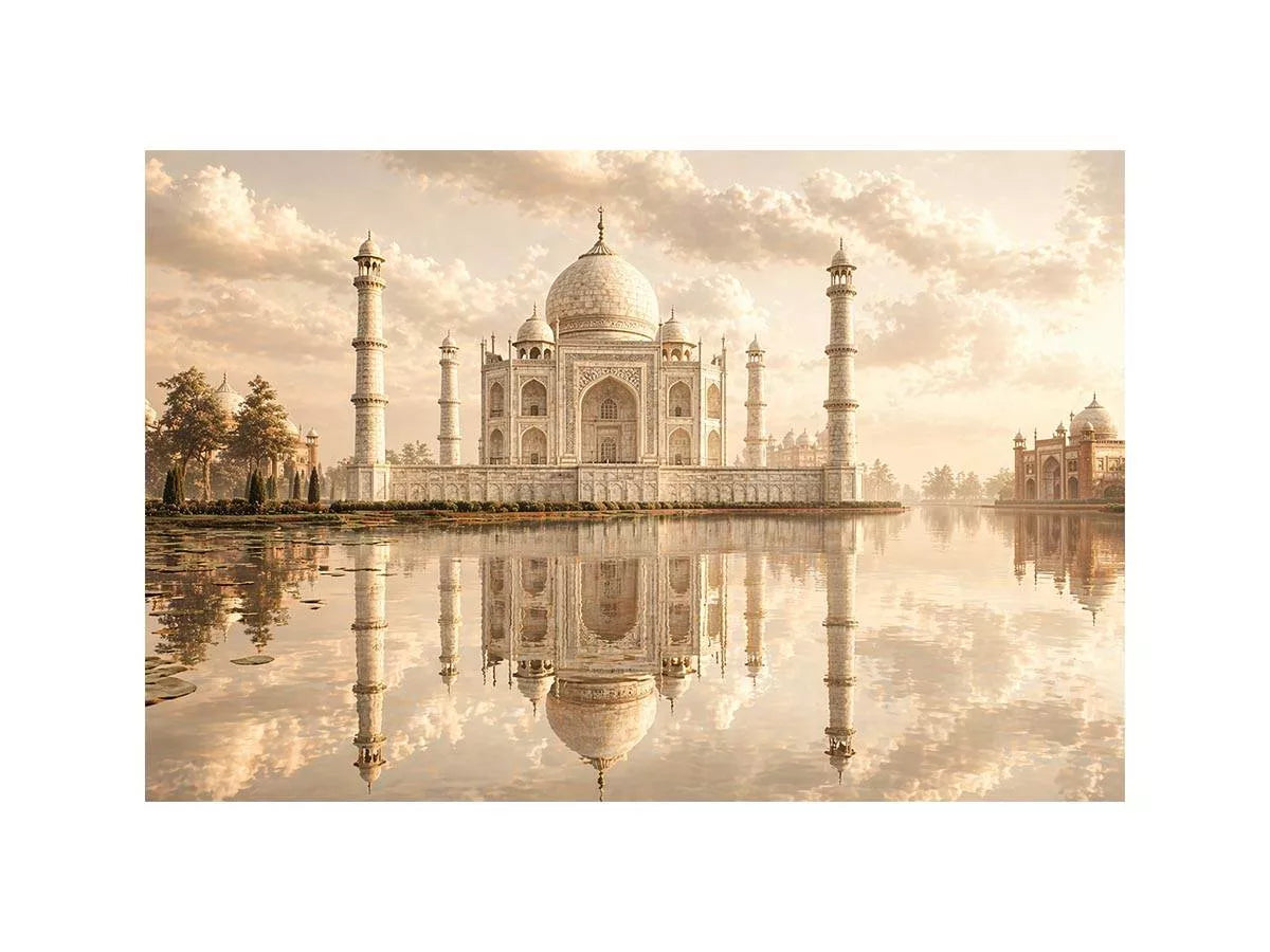 taj mahal sunset wall art india luxury architecture canvas decor agra monument golden sky no reflection