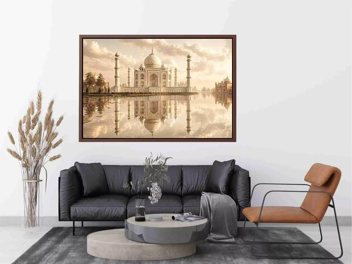taj mahal sunset wall art india luxury architecture canvas decor agra monument golden sky no reflection