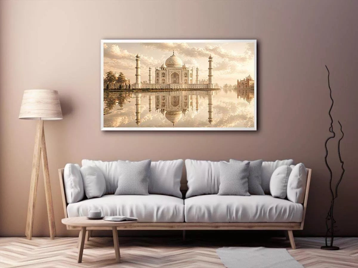 taj mahal sunset wall art india luxury architecture canvas decor agra monument golden sky no reflection
