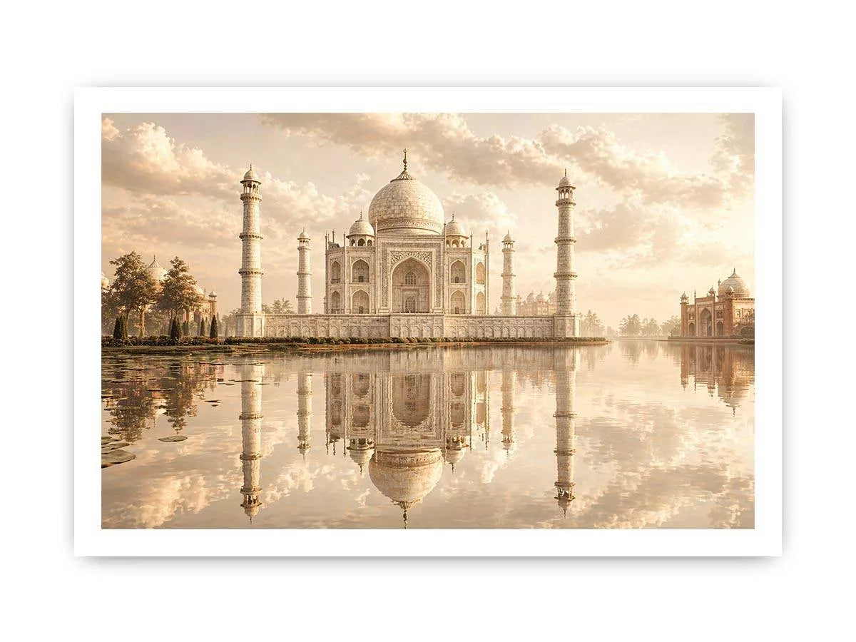 taj mahal sunset wall art india luxury architecture canvas decor agra monument golden sky no reflection
