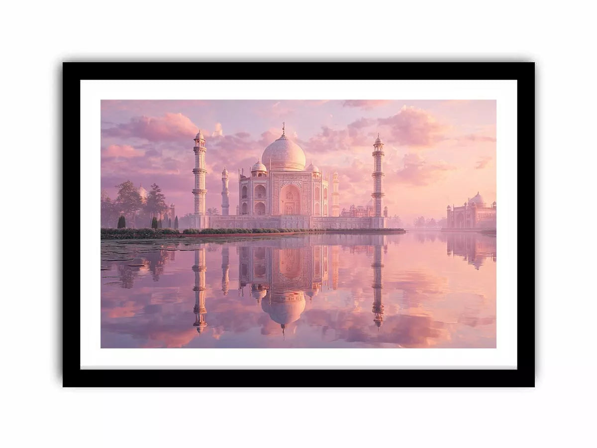 pastel taj mahal sunset wall art india luxury architecture canvas decor agra monument golden sky no reflection