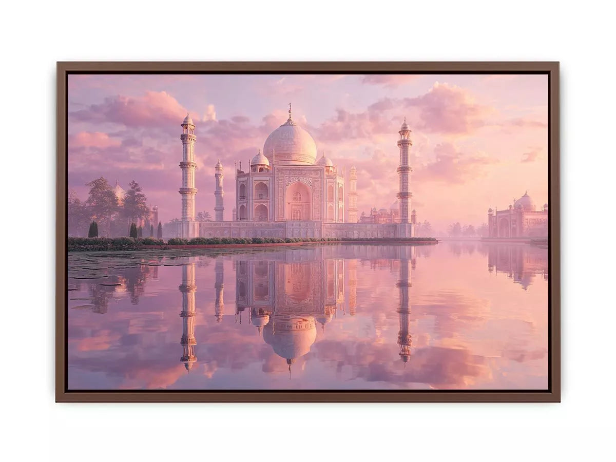 pastel taj mahal sunset wall art india luxury architecture canvas decor agra monument golden sky no reflection