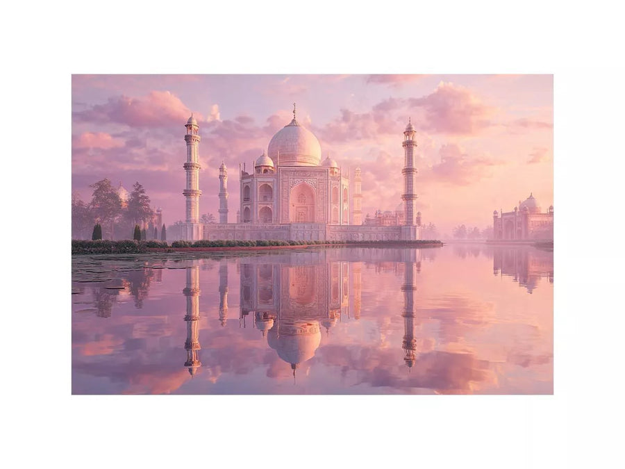 pastel taj mahal sunset wall art india luxury architecture canvas decor agra monument golden sky no reflection