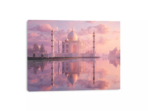 pastel taj mahal sunset wall art india luxury architecture canvas decor agra monument golden sky no reflection