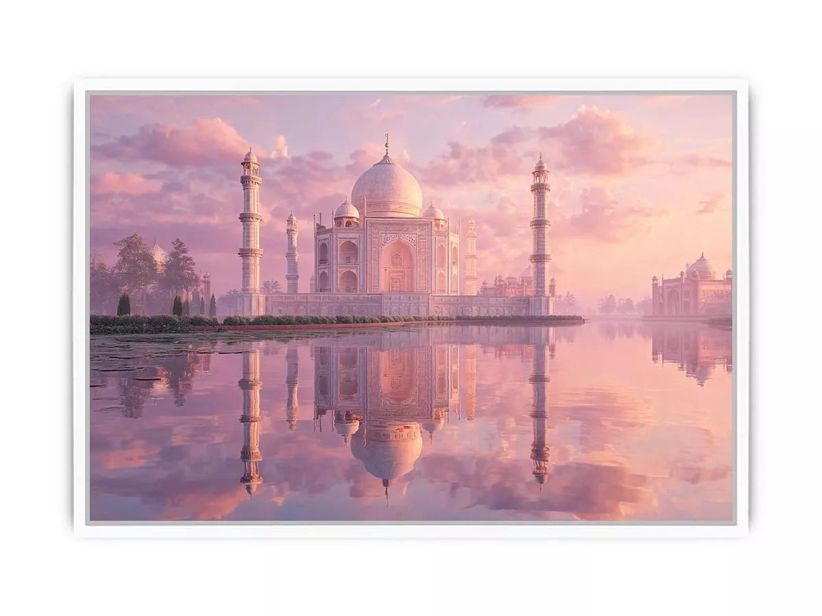 pastel taj mahal sunset wall art india luxury architecture canvas decor agra monument golden sky no reflection