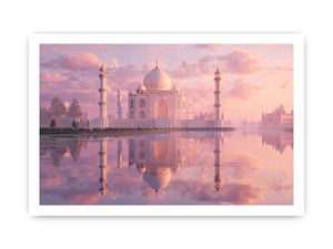 pastel taj mahal sunset wall art india luxury architecture canvas decor agra monument golden sky no reflection