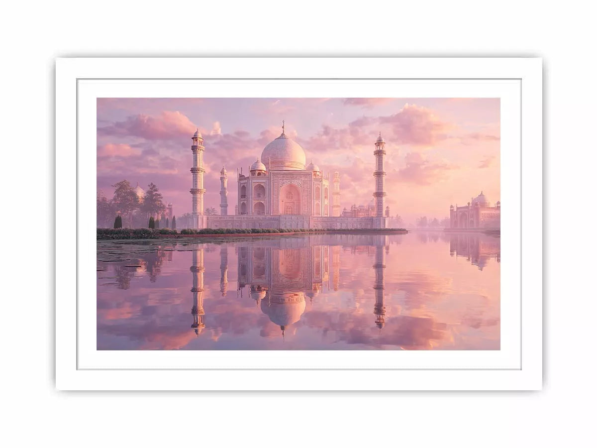 pastel taj mahal sunset wall art india luxury architecture canvas decor agra monument golden sky no reflection