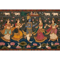 Indian miniature Krishna Raas Leela painting with gopis dancing, lotus pond, traditional spiritual wall art canvas for home decor