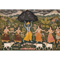 Luxury  Krishna Govardhan painting canvas wall art for living room decor USA premium traditional Indian mythology artwork