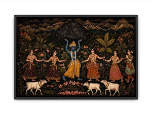 Luxury dark Krishna Govardhan painting canvas wall art for living room decor USA premium traditional Indian mythology artwork