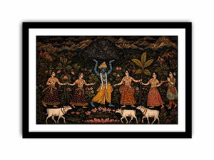 Luxury dark Krishna Govardhan painting canvas wall art for living room decor USA premium traditional Indian mythology artwork
