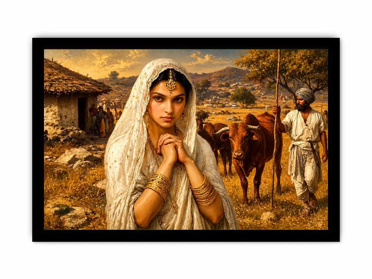 Indian village woman portrait wall art traditional cultural canvas earthy tones decor