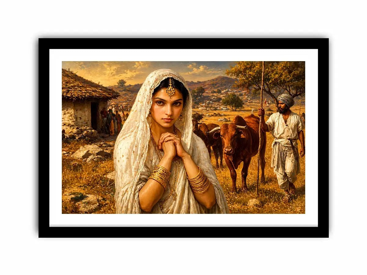 Indian village woman portrait wall art traditional cultural canvas earthy tones decor