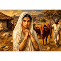 Indian village woman portrait wall art traditional cultural canvas earthy tones decor
