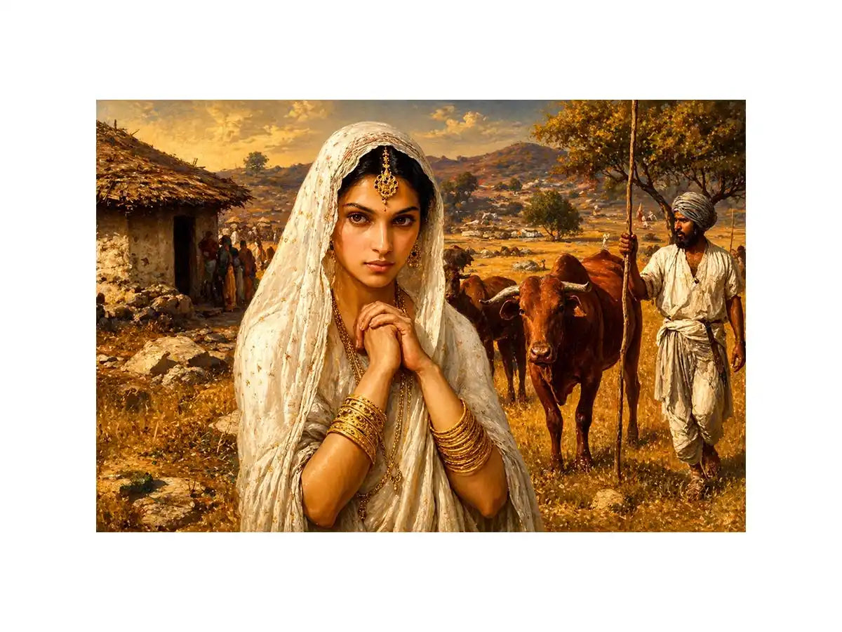 Indian village woman portrait wall art traditional cultural canvas earthy tones decor