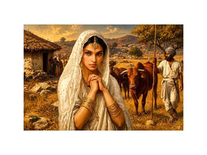 Indian village woman portrait wall art traditional cultural canvas earthy tones decor
