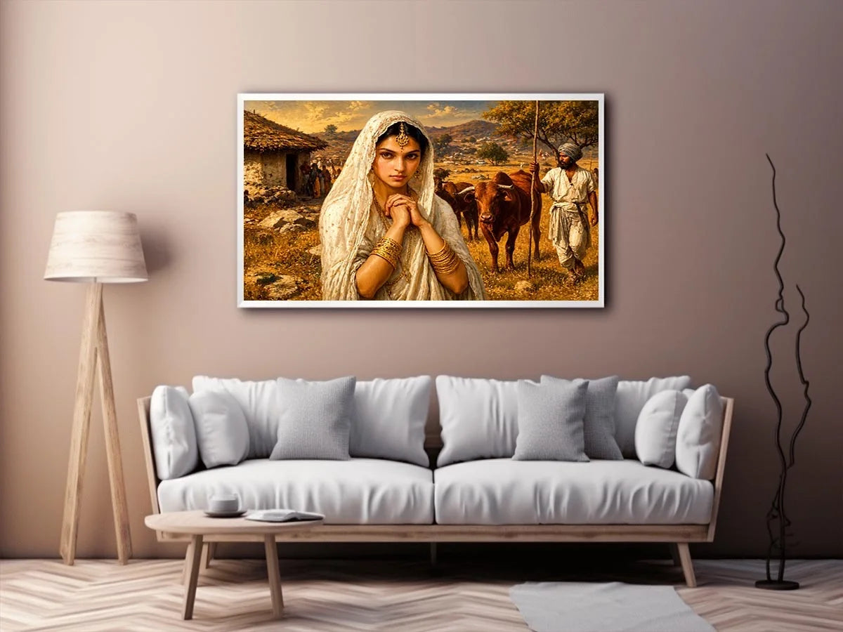 Indian village woman portrait wall art traditional cultural canvas earthy tones decor