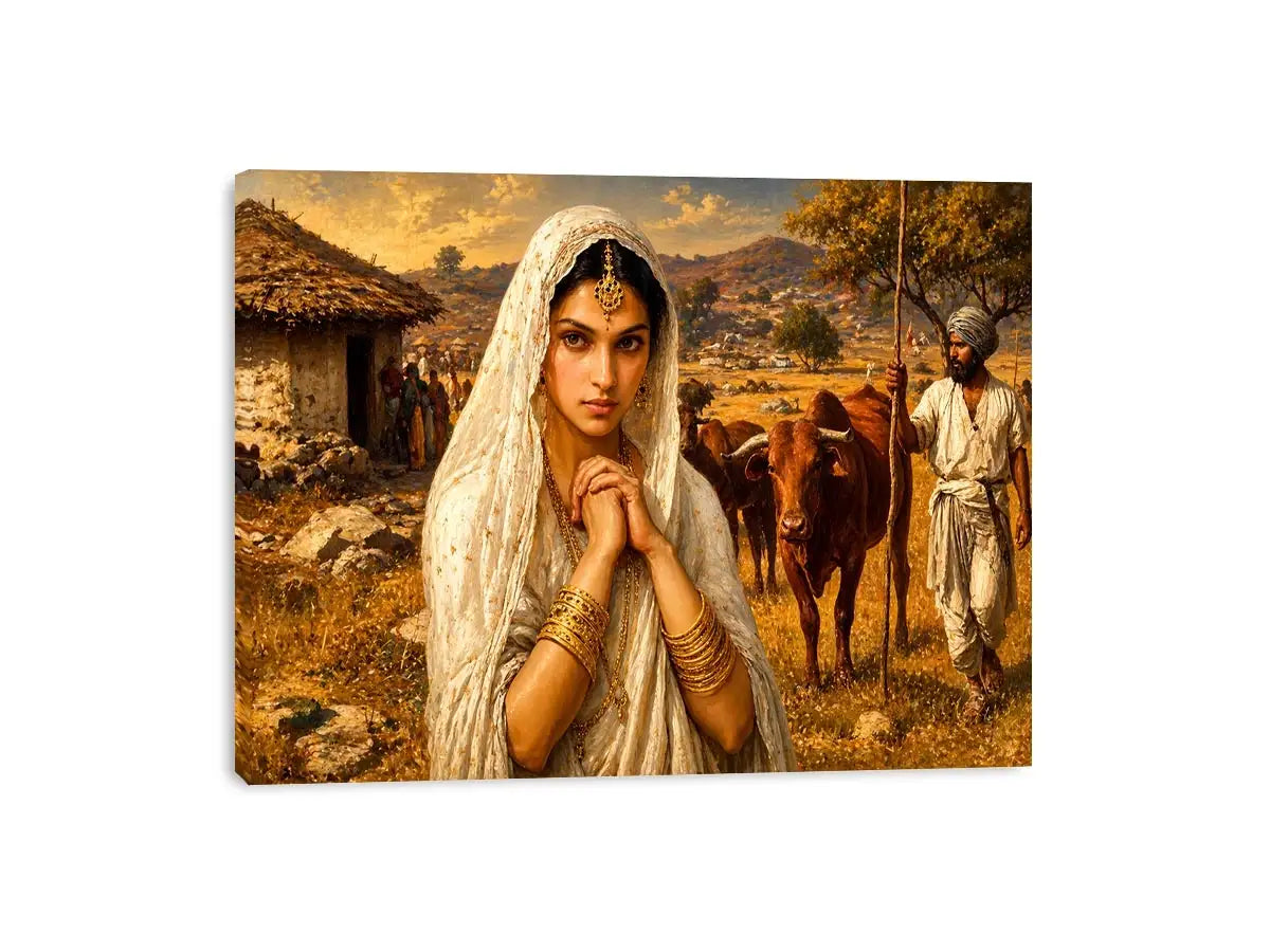 Indian village woman portrait wall art traditional cultural canvas earthy tones decor