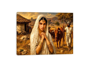 Indian village woman portrait wall art traditional cultural canvas earthy tones decor