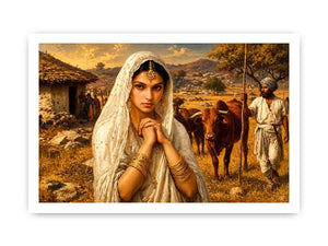 Indian village woman portrait wall art traditional cultural canvas earthy tones decor