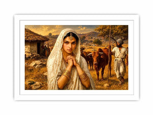 Indian village woman portrait wall art traditional cultural canvas earthy tones decor