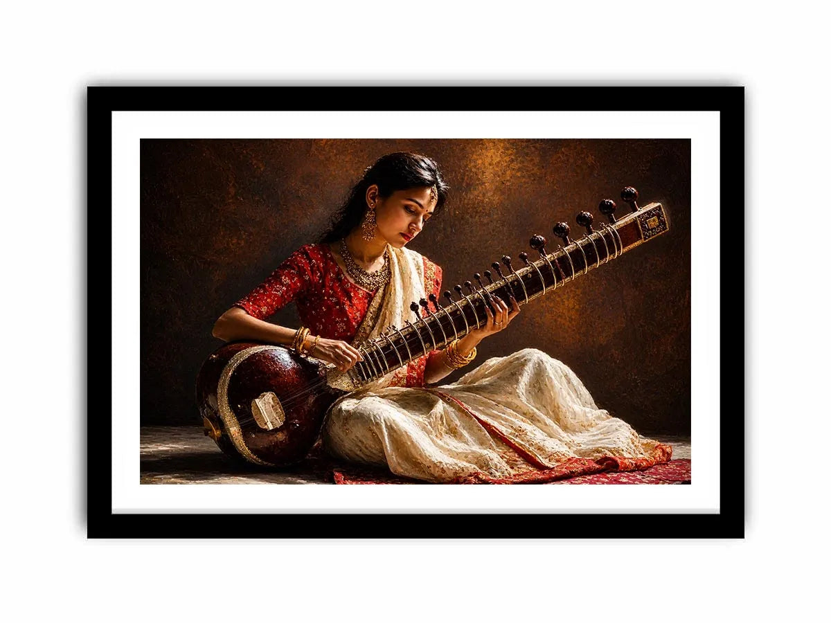indian sitar player wall art classical music painting cultural canvas decor