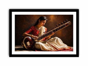 indian sitar player wall art classical music painting cultural canvas decor