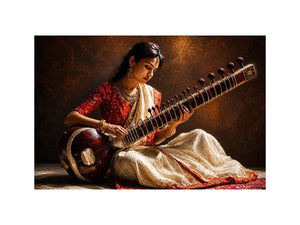 indian sitar player wall art classical music painting cultural canvas decor