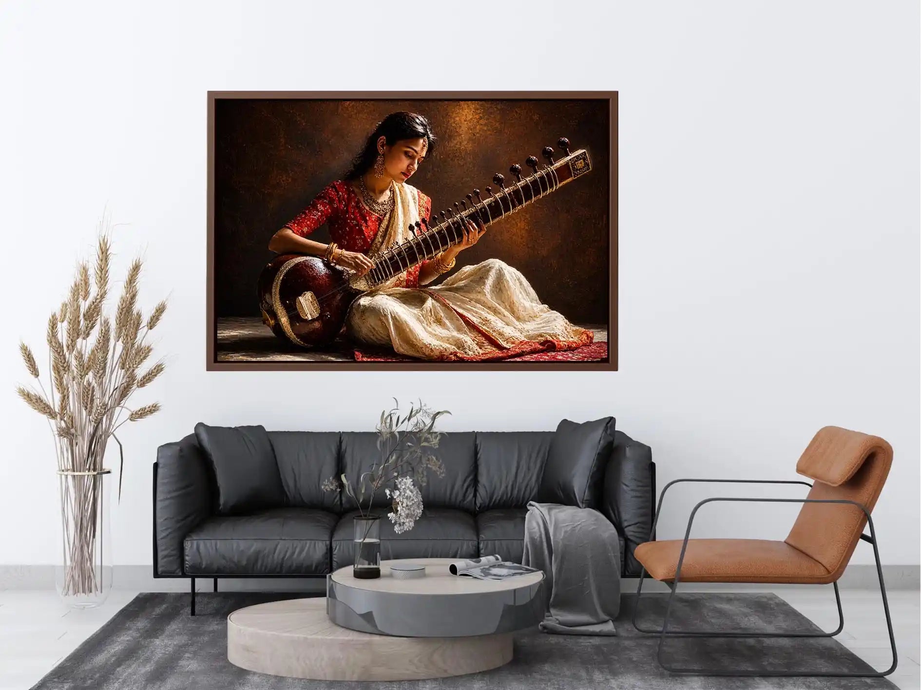 indian sitar player wall art classical music painting cultural canvas decor