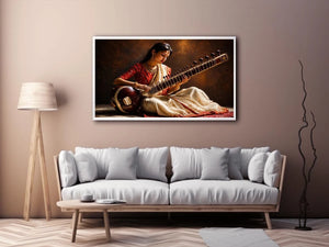 indian sitar player wall art classical music painting cultural canvas decor