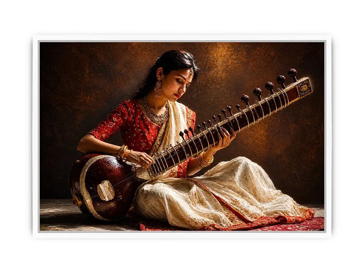 indian sitar player wall art classical music painting cultural canvas decor