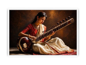 indian sitar player wall art classical music painting cultural canvas decor