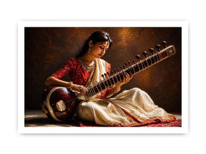 indian sitar player wall art classical music painting cultural canvas decor