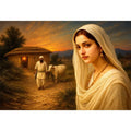 Indian village woman portrait sunset rural scene cow hut traditional painting wall decor