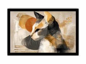 abstract cat painting neutral tones gold accents modern minimalist wall art canvas decor