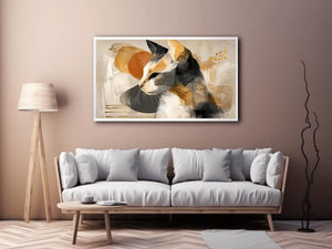 abstract cat painting neutral tones gold accents modern minimalist wall art canvas decor