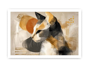 abstract cat painting neutral tones gold accents modern minimalist wall art canvas decor