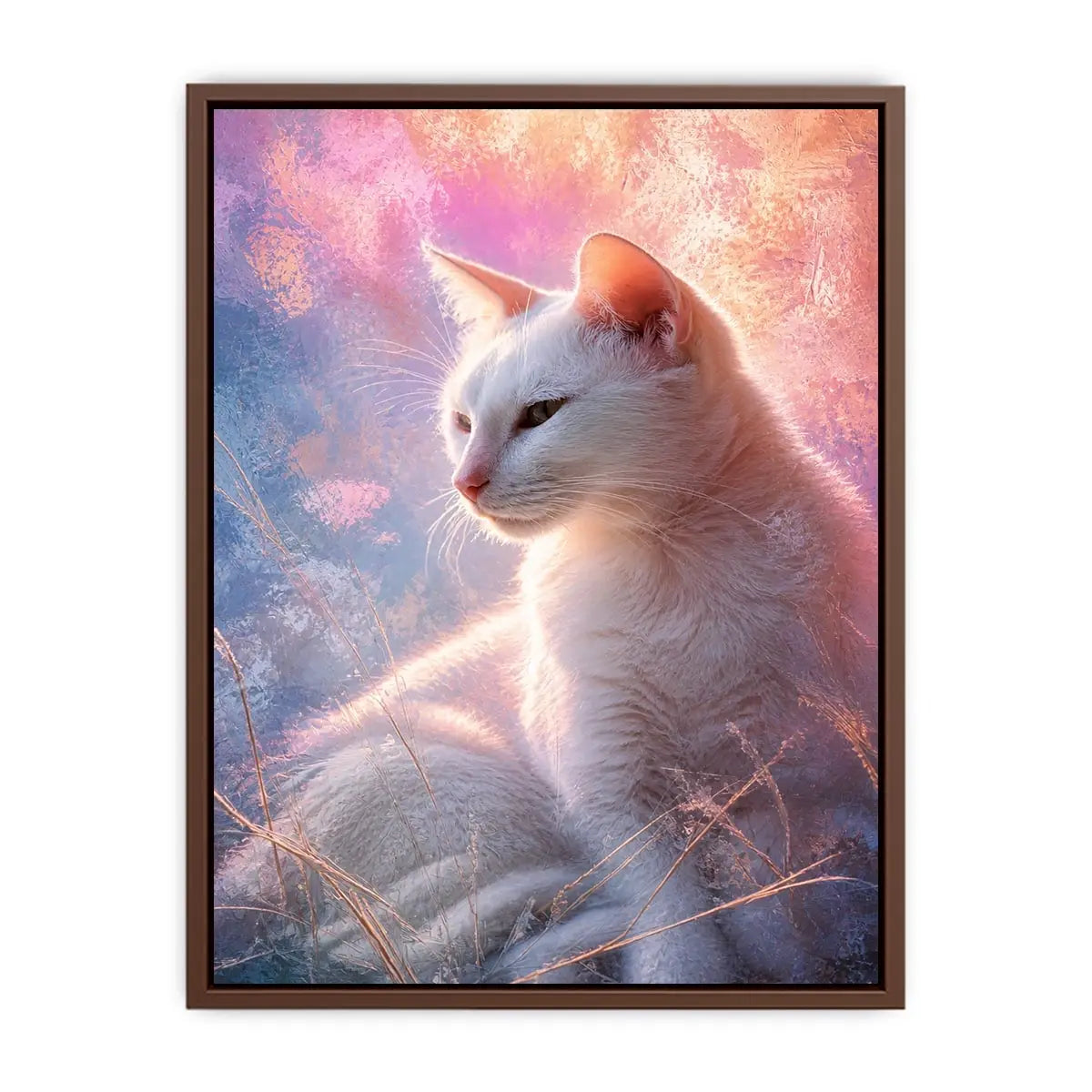 dreamy white cat pastel background ethereal soft light animal wall art canvas decor