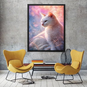 dreamy white cat pastel background ethereal soft light animal wall art canvas decor