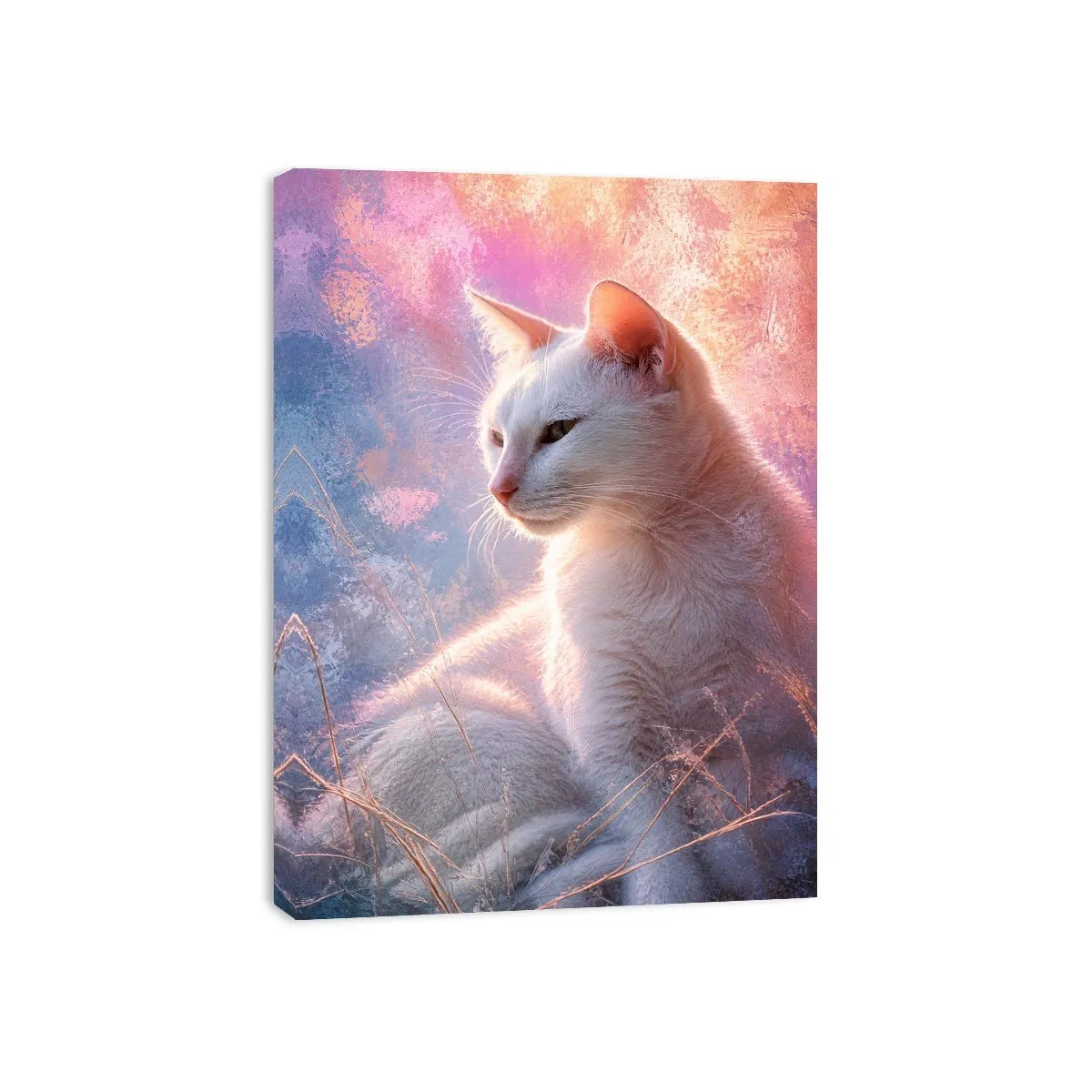 dreamy white cat pastel background ethereal soft light animal wall art canvas decor