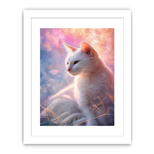 dreamy white cat pastel background ethereal soft light animal wall art canvas decor