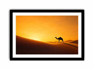 desert camel silhouette sunset sand dunes golden light minimalist wall art canvas decor