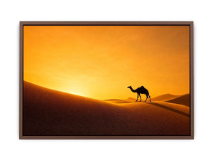 desert camel silhouette sunset sand dunes golden light minimalist wall art canvas decor