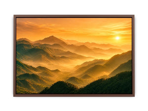 misty mountain landscape sunrise golden light layered hills nature wall art canvas decor