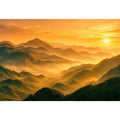 misty mountain landscape sunrise golden light layered hills nature wall art canvas decor
